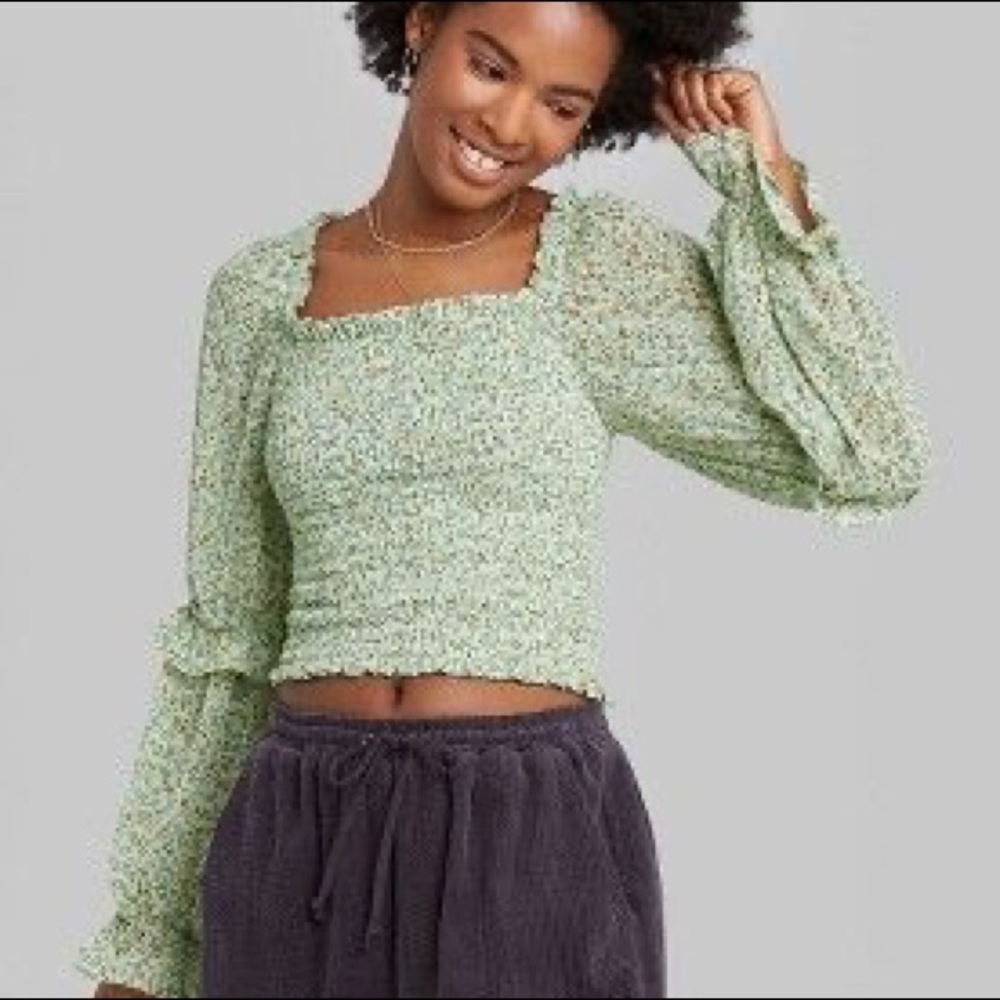 Floral square neck smocked top